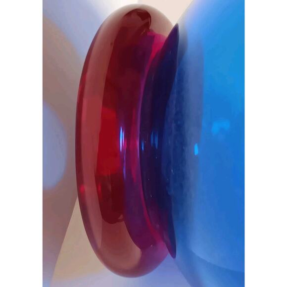 Art Glass Cobalt Blue With Red Open Top Bottle 5"H - Picture 6 of 13